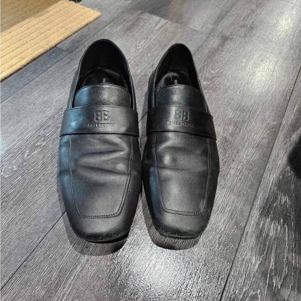 Balenciaga Black Leather Slip-On Loafers